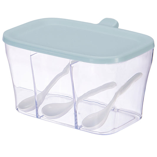 3 Grids Lid Container Seasoning Box with Spoon Herb Sugar Salt Storage Box Condiment Jar Cooking Organizer Shelf Kitchen Supplie