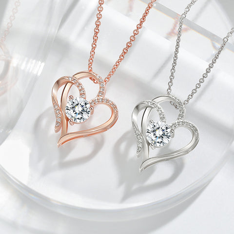 Zircon Double Love Necklace Personalized Heart-shaped Jewelry for Valentine's Day